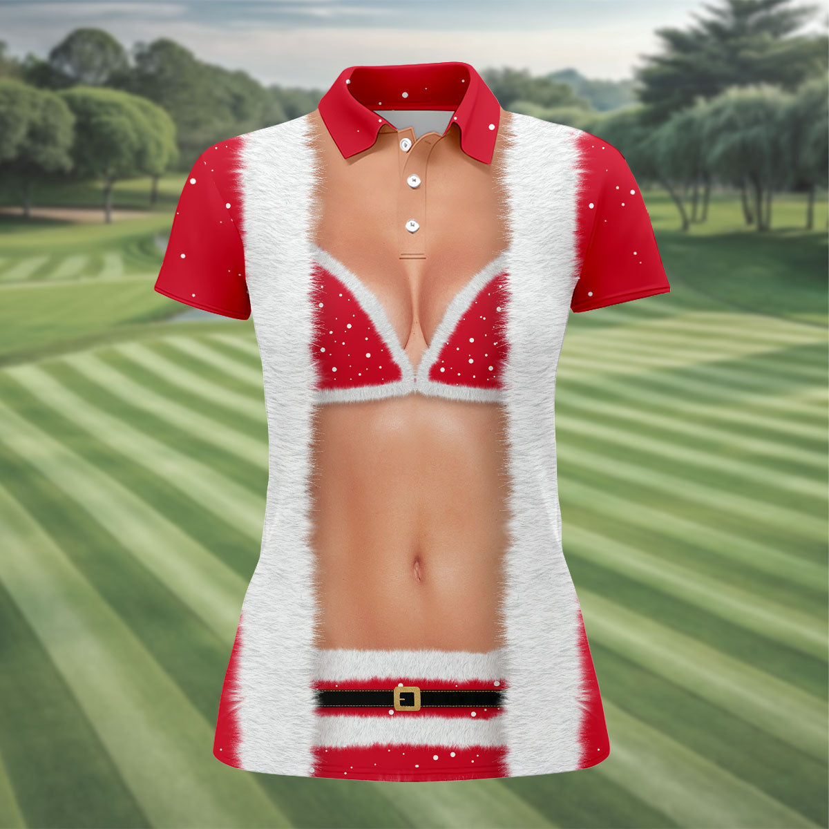Funny Santa Women Cosplay Christmas Golf Shirt, Fun Women's Golf Shirts, Ladies Golf Tops