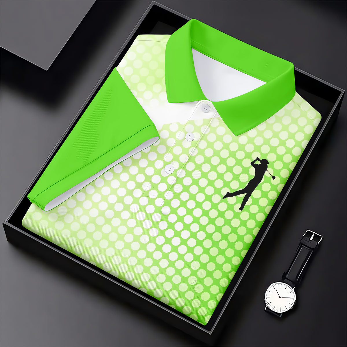 Green White Gradient Polka Dot Golf Shirt, Women's Golf Tops, Ladies Golf Polos