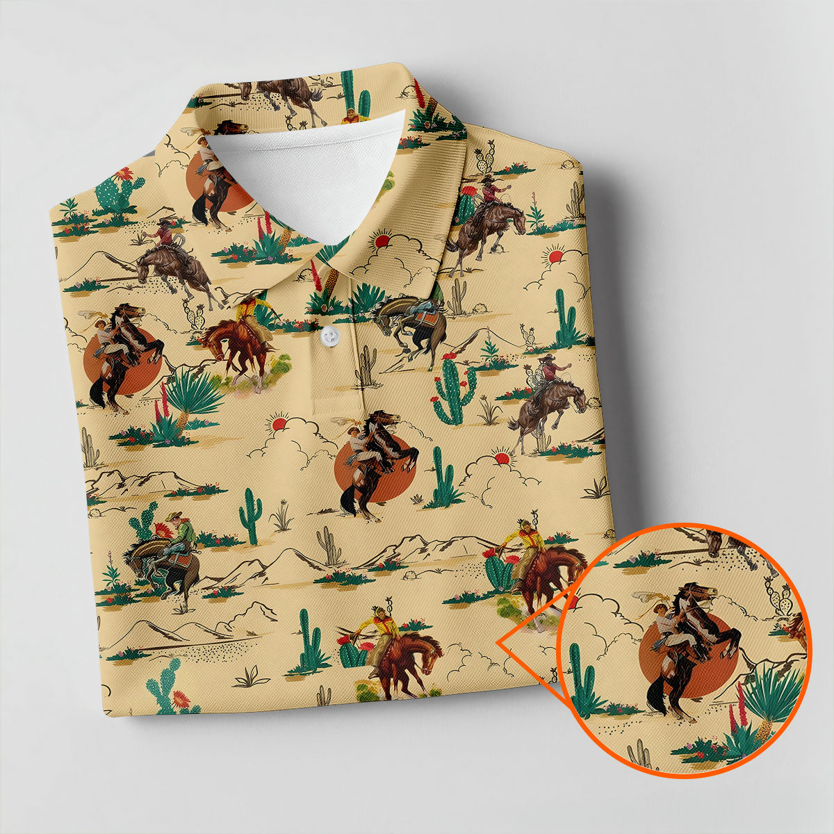 Vintage Cowboy Rodeo Desert Pattern Hawaiian Golf Shirt, Women’s Golf Polo, Printed Golf Shirt