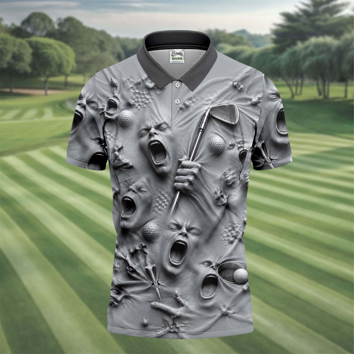 Screaming Face Halloween Golf Polo Shirt, Halloween Shirt For Men, Golf Shirts For Men