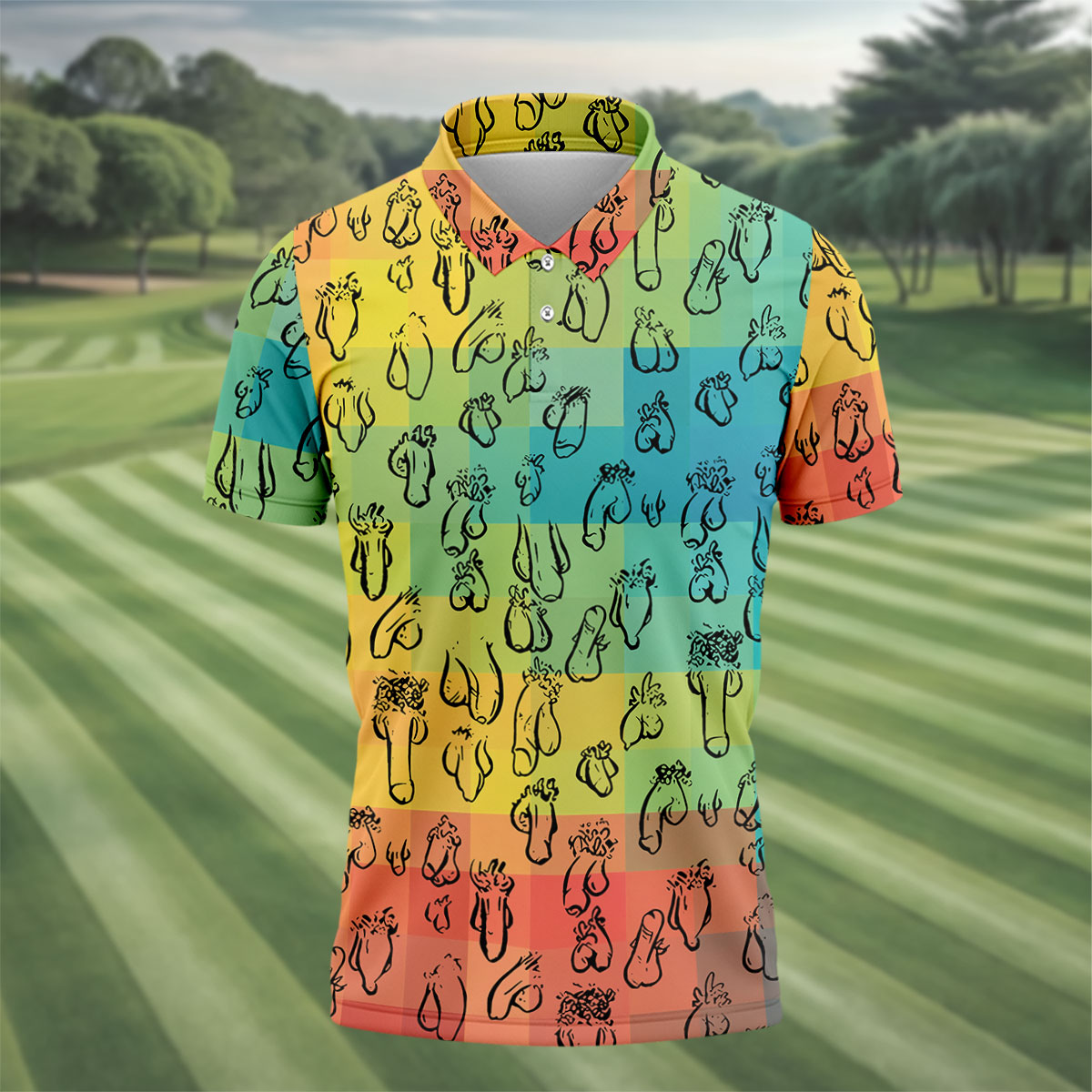 Funny Penis Doodle Color Block Golf Polo Shirt, Men's Golf Polo, Printed Golf Shirts