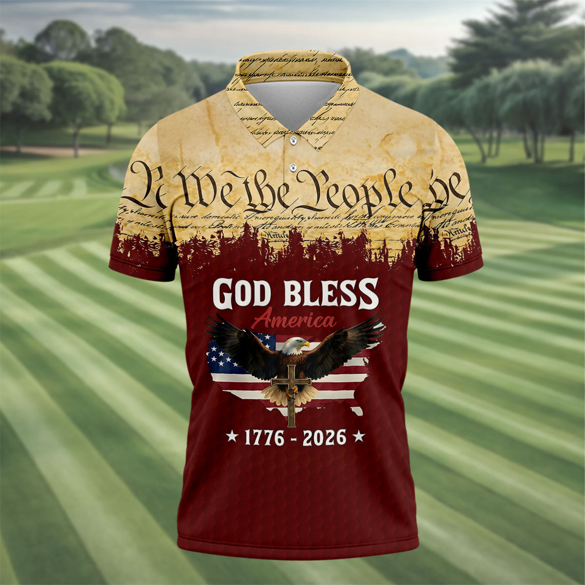 We The People God Bless America Patriotic Golf Shirt, 250 Years 4th Of July Golf Shirts For Men