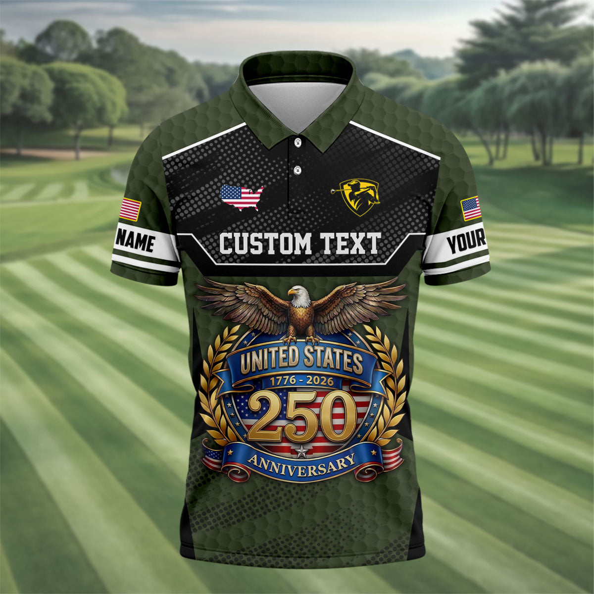 US 250 Anniversary Patriotic 4th Of July Green Golf Shirt, Polo Shirts For Men, Golf Shirts For Men