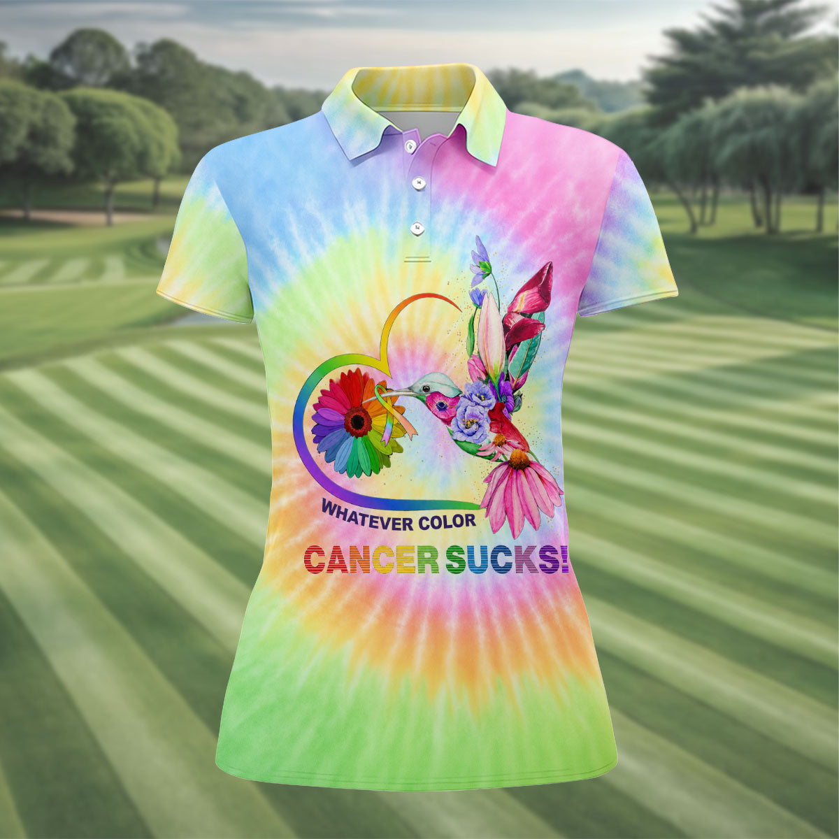Whatever Color Cancer Sucks Hummingbird Polo Shirt, Golf Shirts For Women, Ladies Golf Top