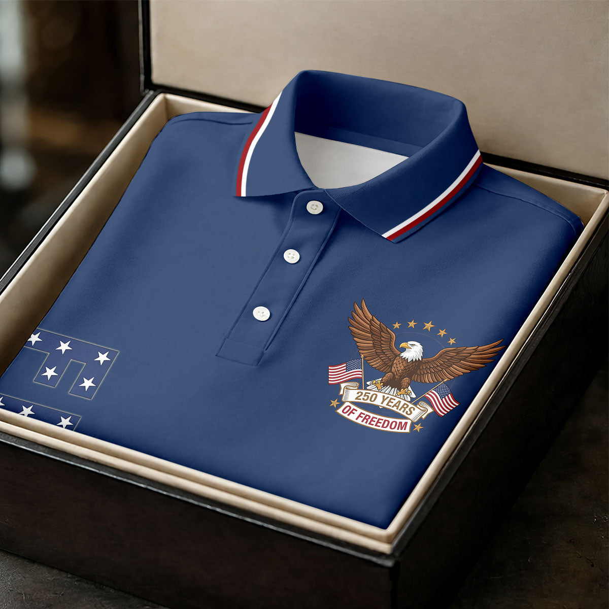 250 Years Of Freedom US Flag Logo Navy Golf Shirt, Patriotic 4th Of July Golf Shirt For Women