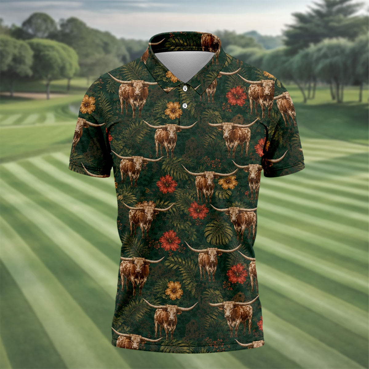 Texas Longhorn Tropical Pattern Golf Polo Shirt, Men's Golf Shirt, Hawaiian Golf Shirt