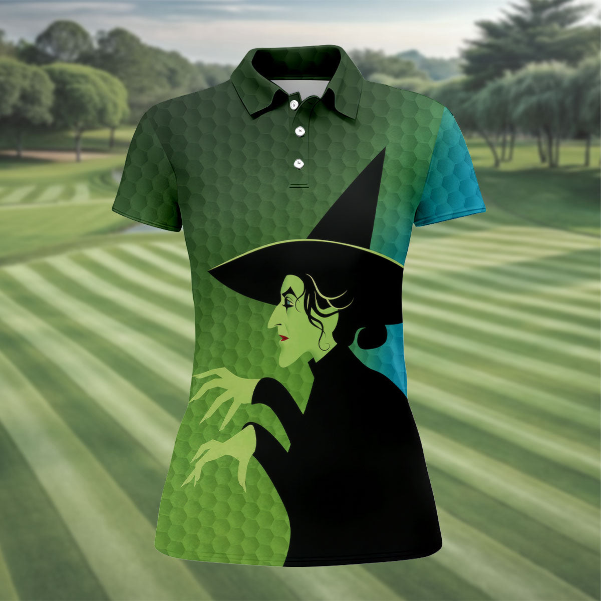 Green Witch Horror Character Halloween Golf Polo Shirt, Witch Costume Shirt, Golf Shirts For Women