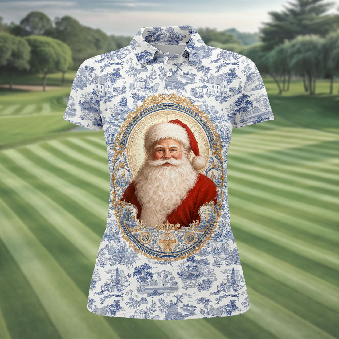 Xmas In July Santa Portrait Christmas Polo Shirt, Women’s Golf Polo, Golf Tops For Women