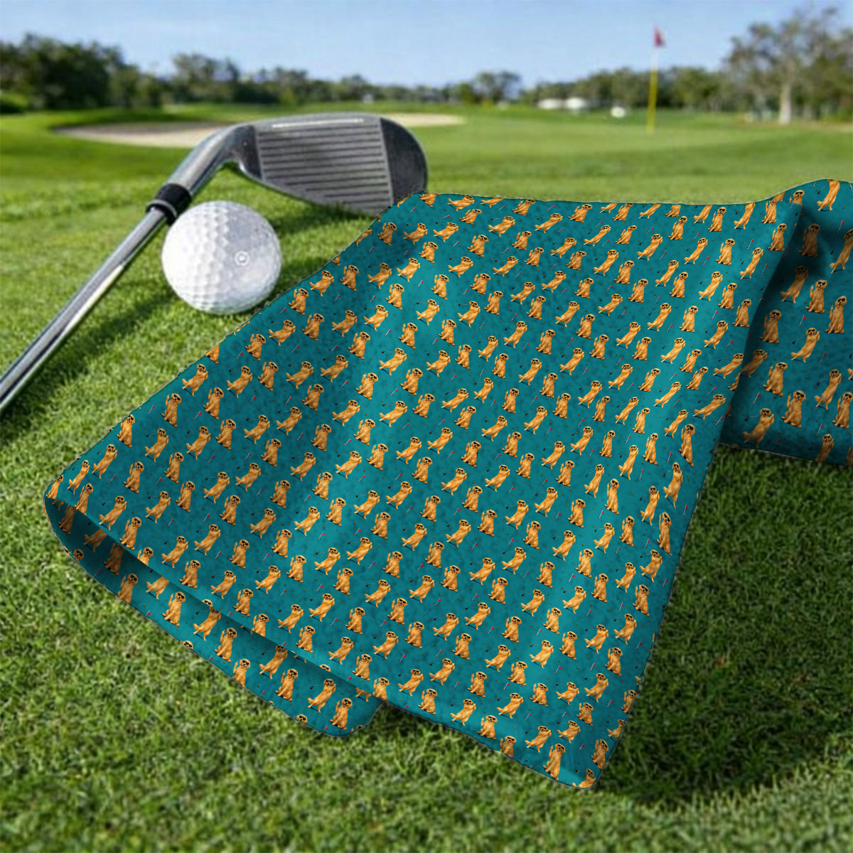 Golden Retriever Fairway Golf Towel, Golf Dog Pattern Towels, Gift For Golden Retriever Owners