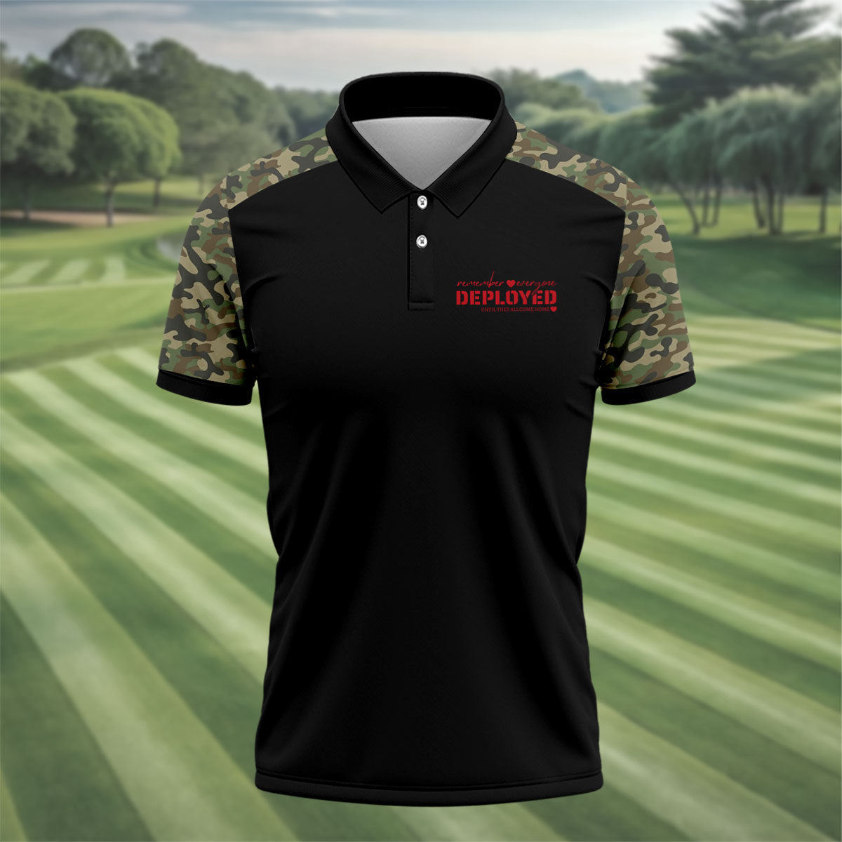 Remember Everyone Deployed Camo Black Patriotic 4th Of July Golf Shirt, 250th Anniversary Golf Shirts For Men