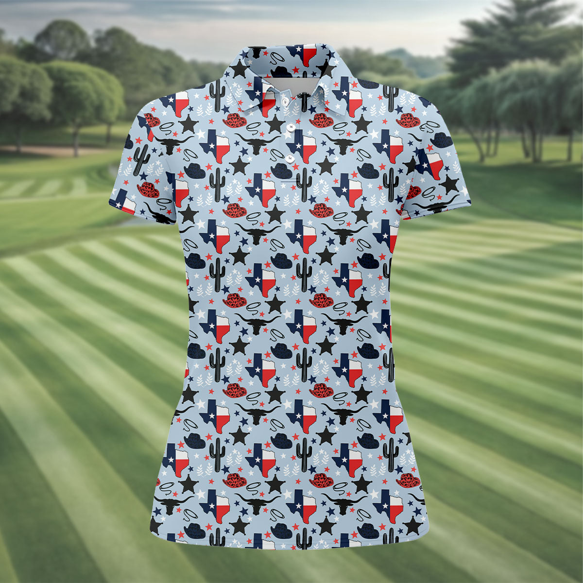 Texas Western Pattern Golf Polo Shirt, Ladies Golf Shirt, Women's Golf Apparel