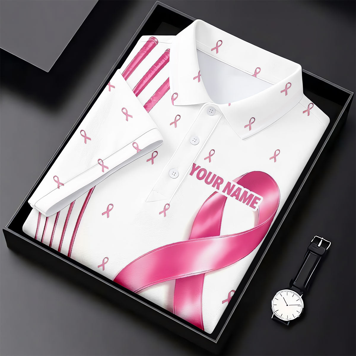 Support The Fighters Custom Pink Ribbon Golf Shirt, Ladies Golf Top, Golf Shirts For Women