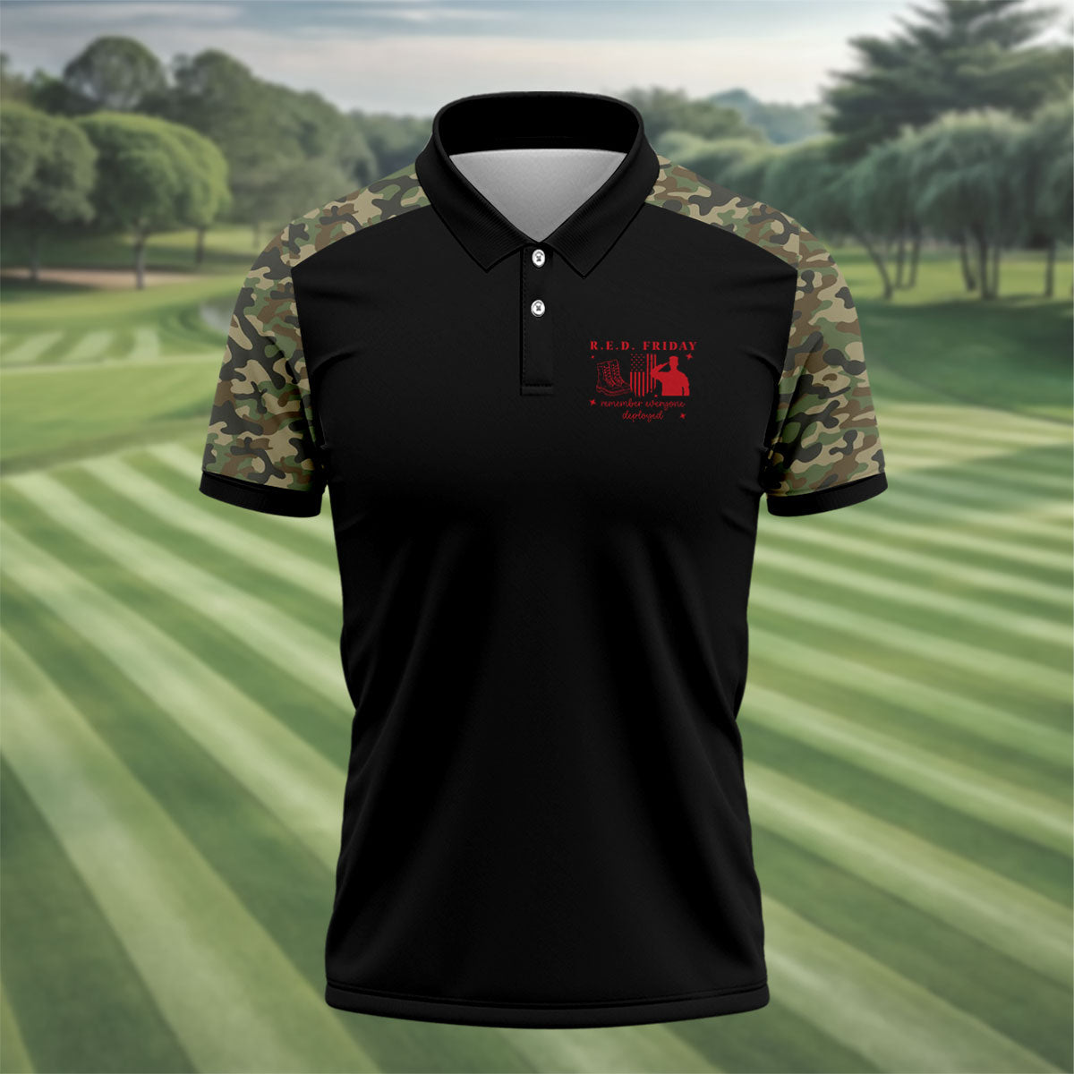 RED Friday Camo Black Patriotic 4th Of July Golf Shirt, 250th Anniversary Golf Shirts For Men