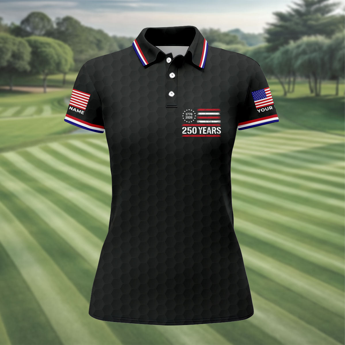 One Nation Under God We The People Black Golf Shirt, 250 Years 4th Of July Golf Shirt For Women