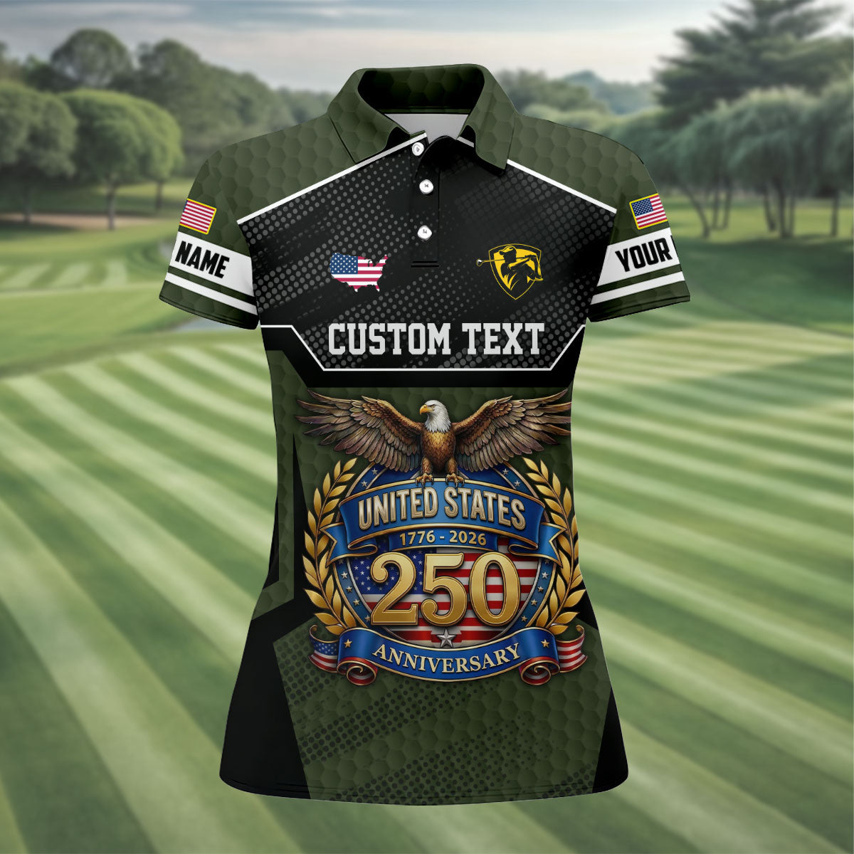 US 250 Anniversary Patriotic 4th Of July Green Golf Shirt, Ladies Golf Shirts, Golf Shirt For Women