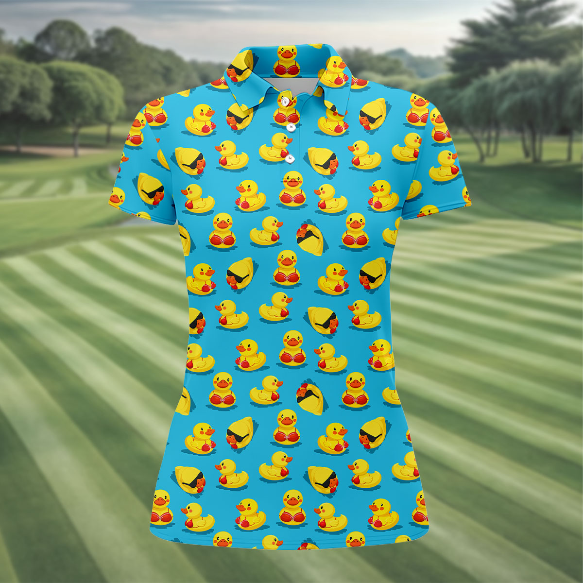 Funny Bikini Rubber Duck Golf Polo Shirt, Golf Shirts For Women, Women’s Golf Polo