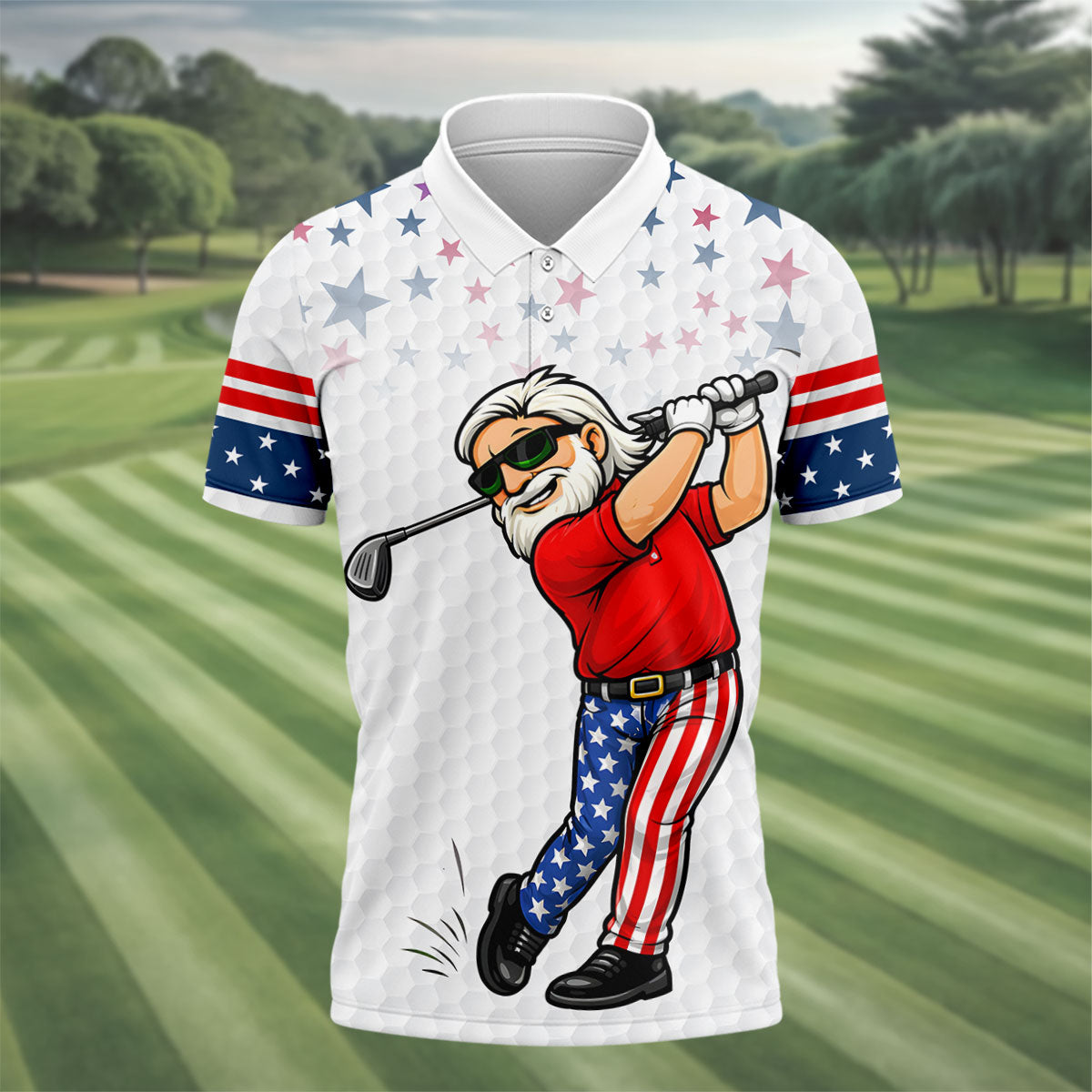 Swing Swear Look For Ball Repeat 250 Years Patriotic 4th Of July Funny Golf Shirts For Men