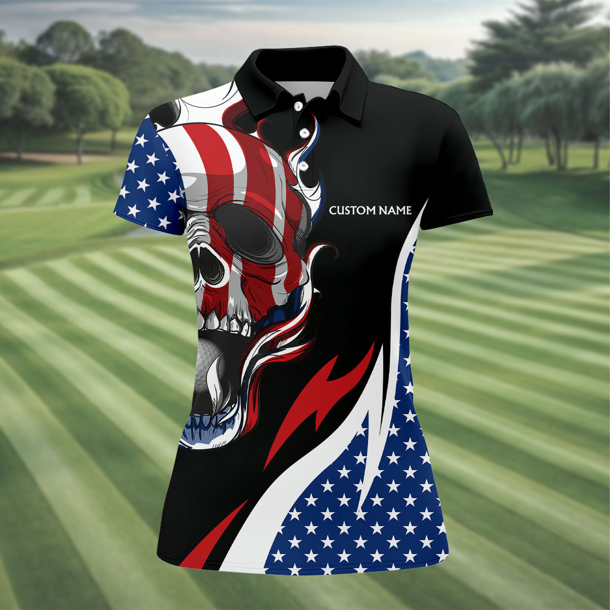 I Was One Under Today Cool Skull US Flag Golf Shirt, 4th Of July Patriotic Golf Shirt For Women