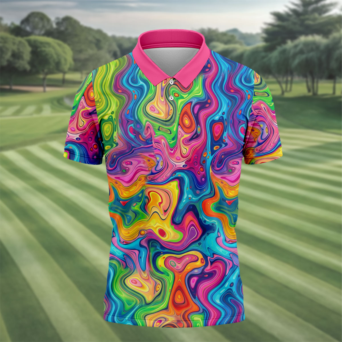 Liquid Marble Colorful Print Golf Tops For Men, Polo Shirts For Men, Golf Shirts For Men