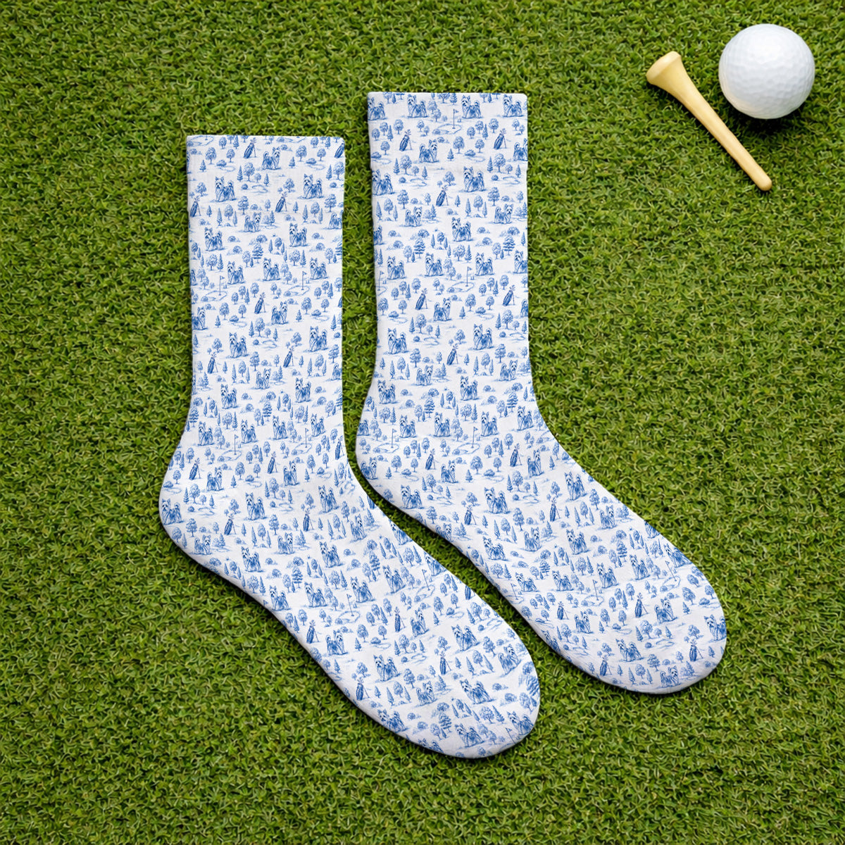 Yorkshire Terrier Toile De Jouy Golf Socks, Yorkie Pattern Golf Sock, Golf Gift For Golfer