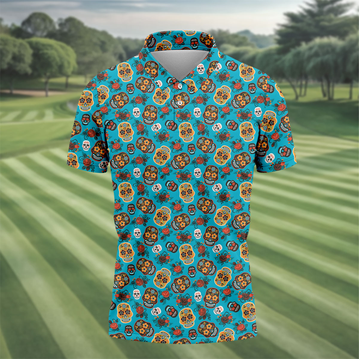Sugar Skulls And Roses Cinco De Mayo Celebration Fiesta Themed Golf Shirts For Men