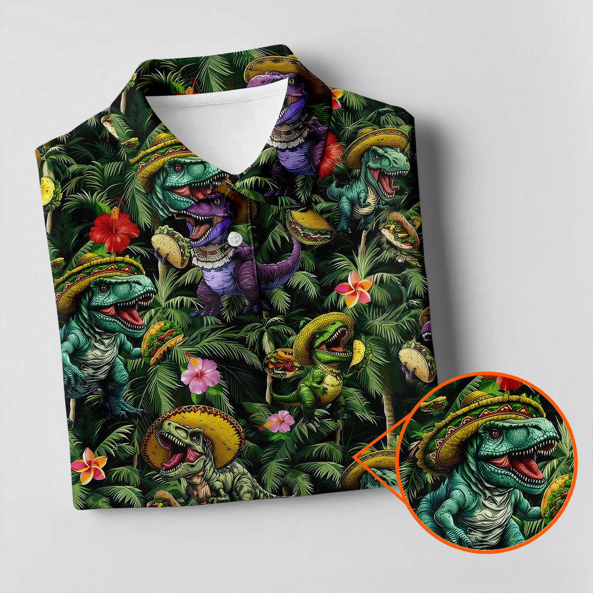 Hawaiian Dinosaur Sombreros Tacos Fun Golf Shirt, Cinco De Mayo Celebration Golf Shirt For Women