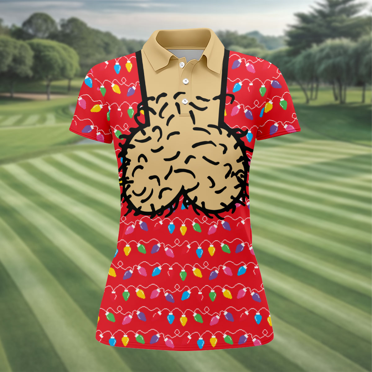 Cheeky Christmas Lights Golf Polo Shirt, Ladies Golf Shirts, Women’s Golf Apparel