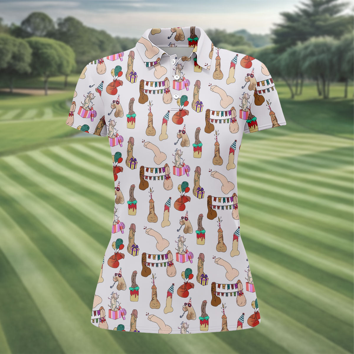 Light Pink Funny Birthday Dick Pattern Golf Polo Shirt, Golf Shirts For Women, Ladies Golf Top