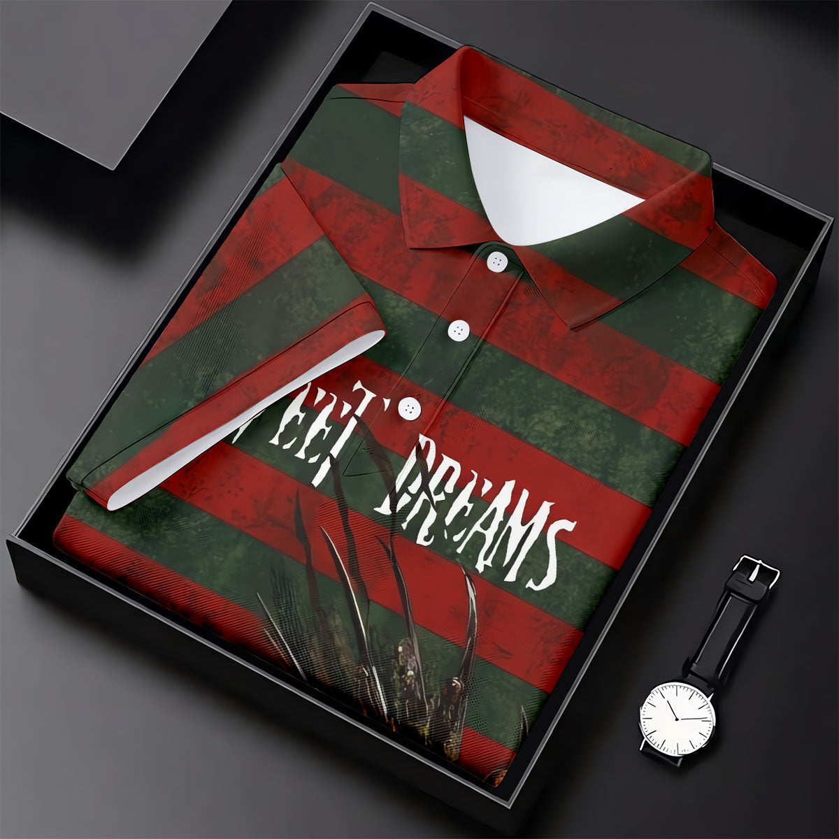 Sweet Dreams Horror Striped Golf Polo Shirt, Women’s Golf Polo, Printed Golf Shirt