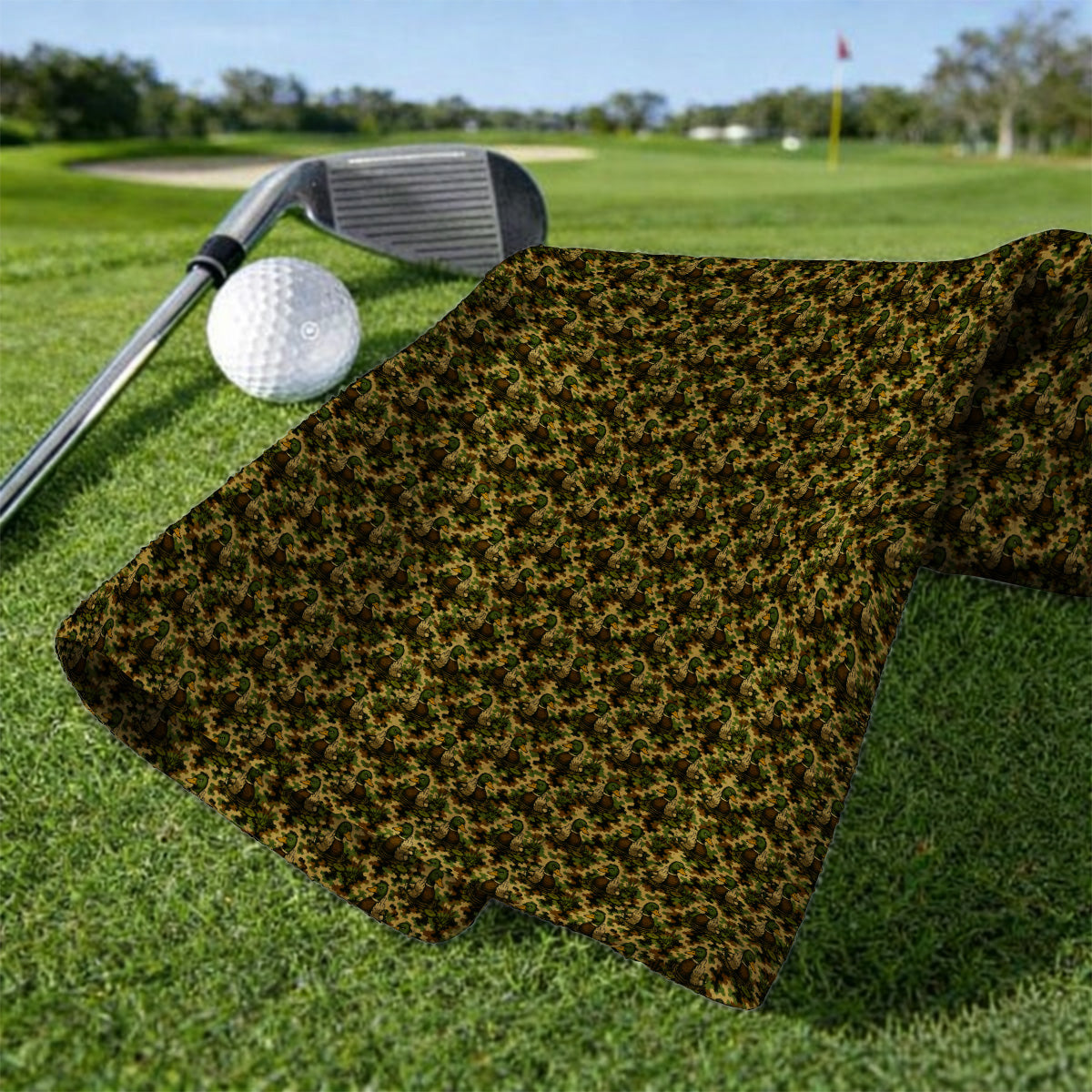 Funny Mallard Duck Golf Towel, Camo Duck Pattern Towels, Hunting Gift For Golf Lovers