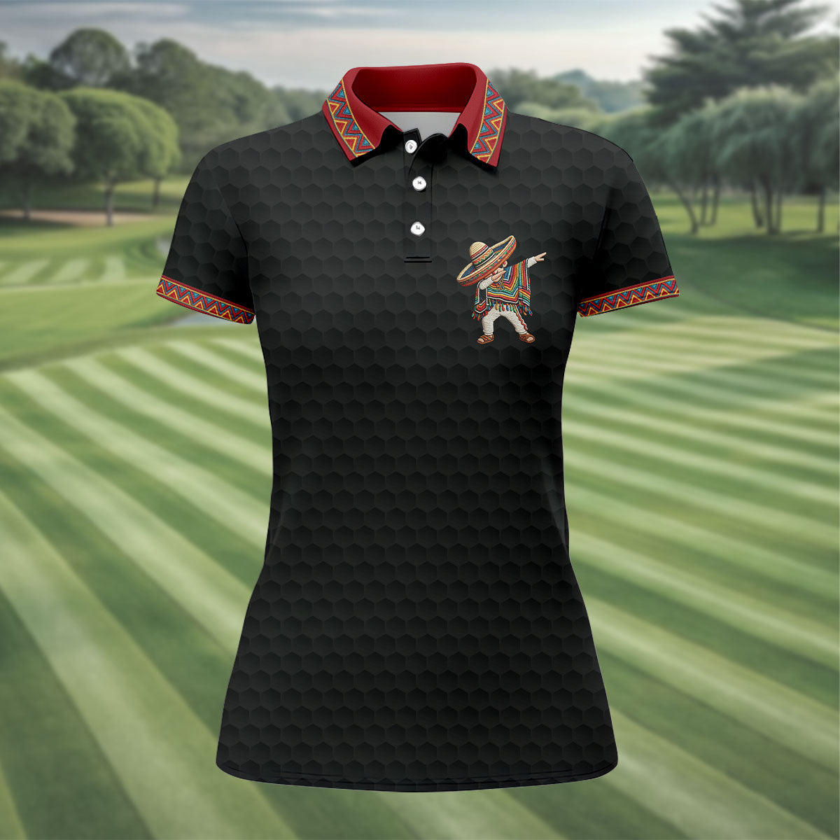 Cinco De Mayo Celebration Golf Ball Pattern Black Golf Shirt, Golf Shirt For Women