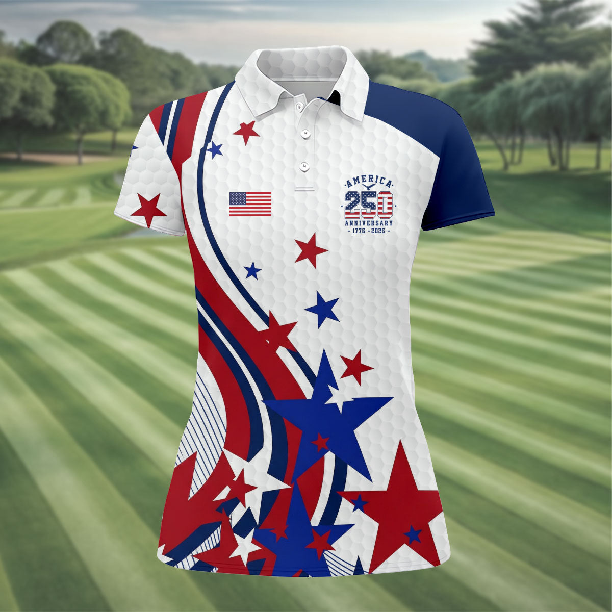 Red White Blue Stars And Stripes Patriotic 4th Of July Golf Shirt, 250 Years Golf Shirt For Women