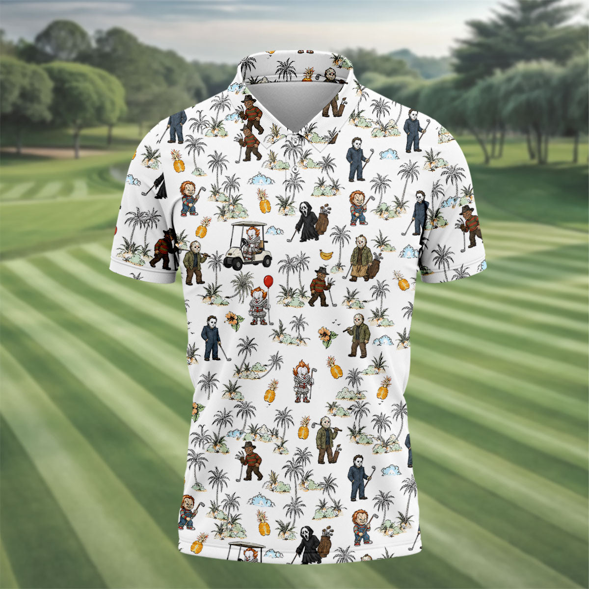 Mini Horror Character Halloween Golf Shirt, Printed Golf Shirts, Golf Polo Shirts For Men