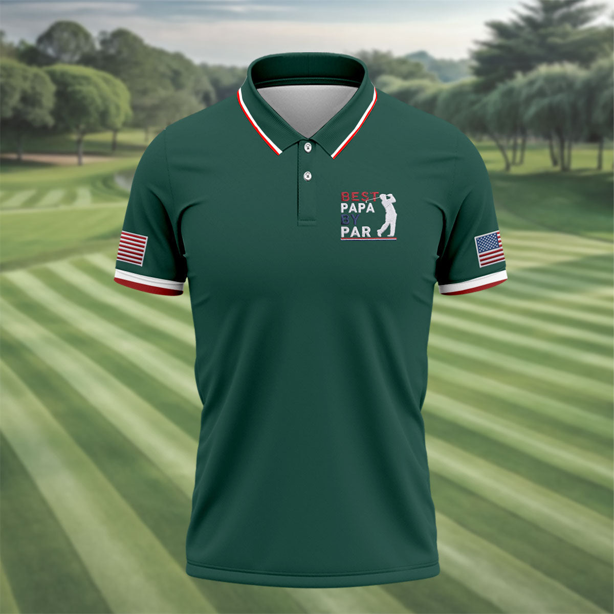 Green Best Papa By Par Embroidered Golf Polo Shirt, Golf Shirts For Men, Printed Golf Shirts