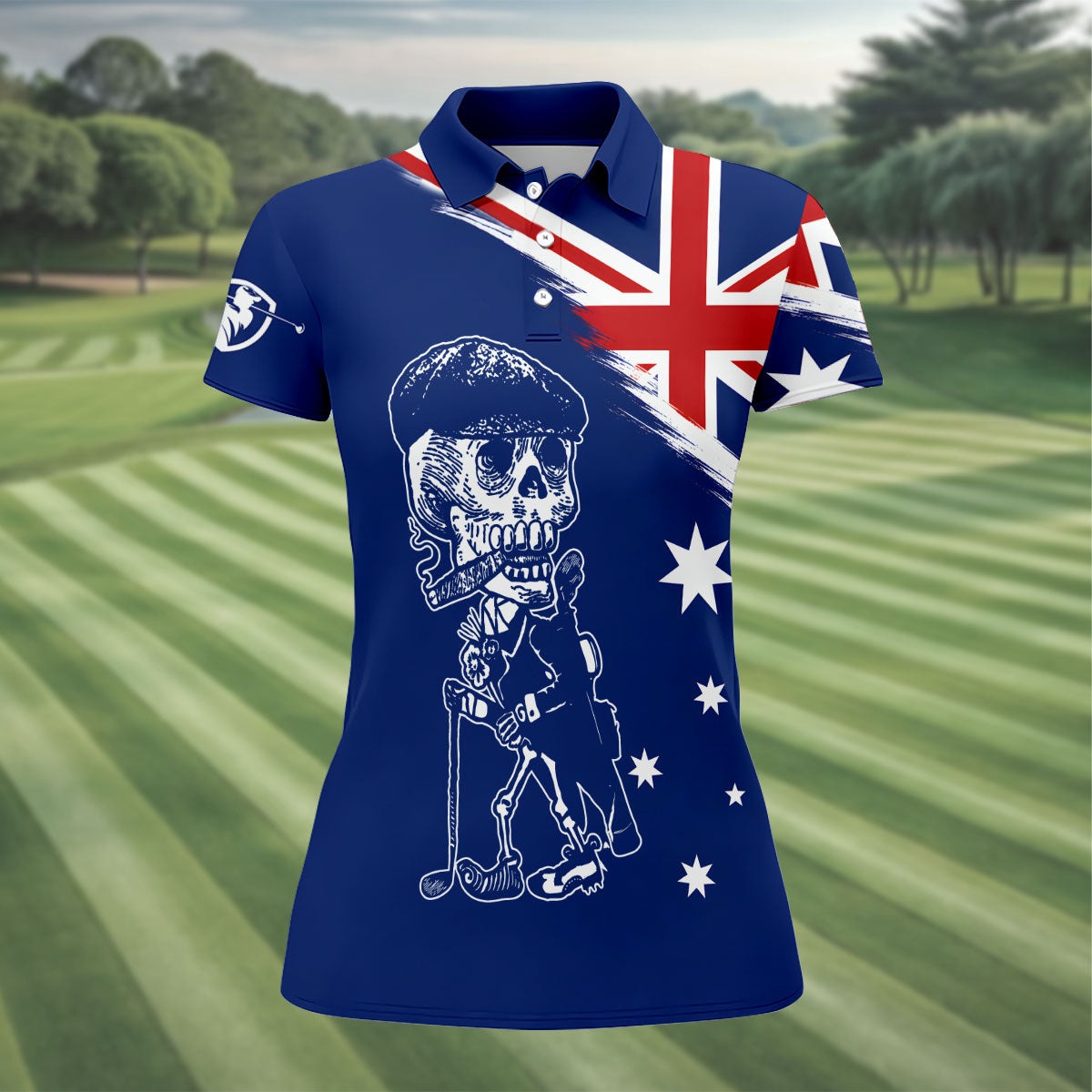 I Was One Under Today Skeleton Golfer Australia Flag Print Ladies Golf Tops, Golf Shirt For Women