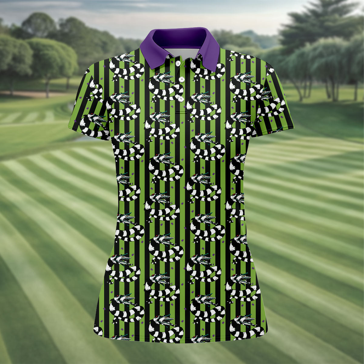 Beetle Stripe Snake Halloween Golf Polo Shirt for Women, Women's Golf Apparel, Ladies Golf Tops