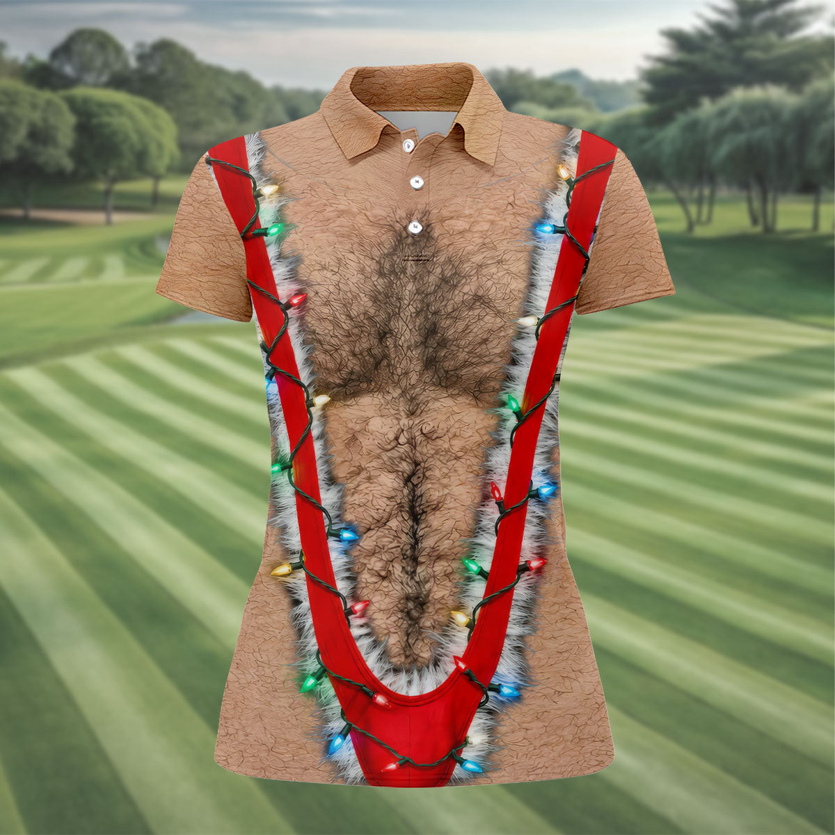 Funny Suspenders Lights Christmas Golf Shirt, Golf Polo For Women, Ladies Golf Top