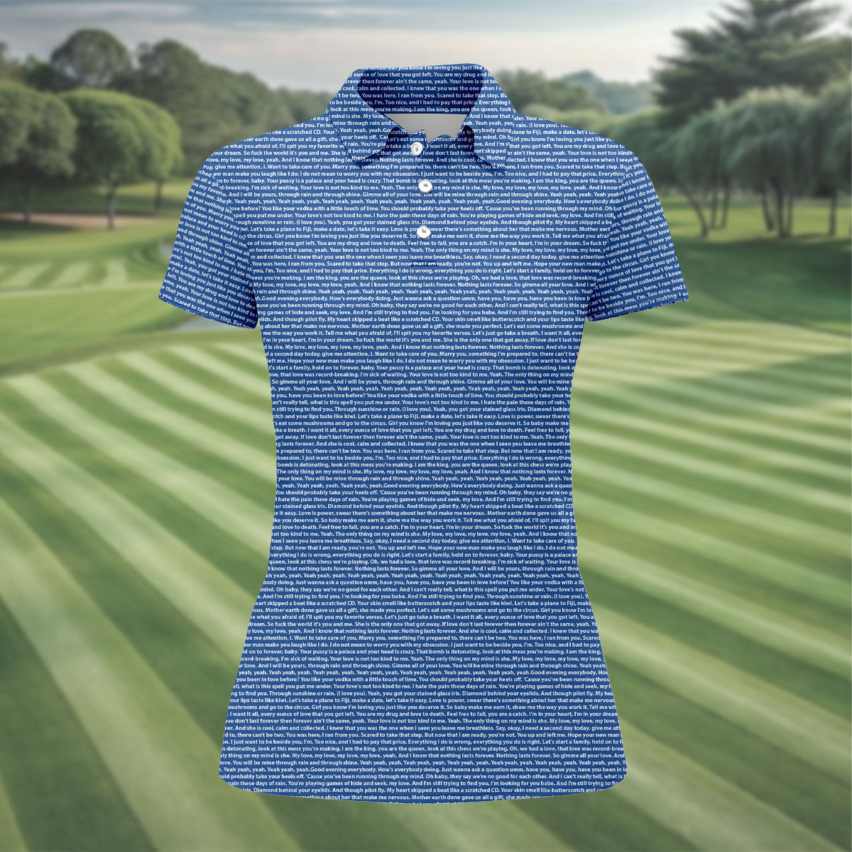 Blue Text Pattern Golf Polo Shirt, Ladies Golf Shirts, Golf Tops For Women