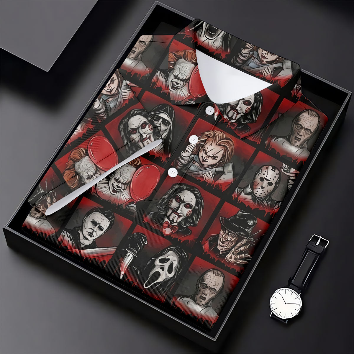 Horror Character Grid Halloween Golf Shirt, Ladies Golf Shirts, Women’s Golf Apparel