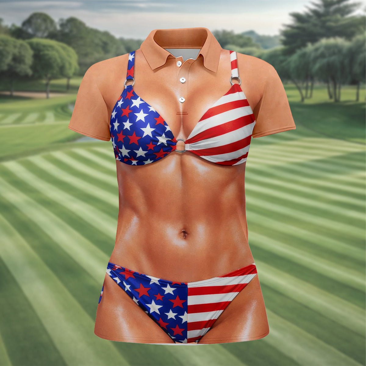 Naughty Fun USA Patriotic 4th Of July Ladies Golf Shirts, 250th Anniversary Golf Shirt For Women