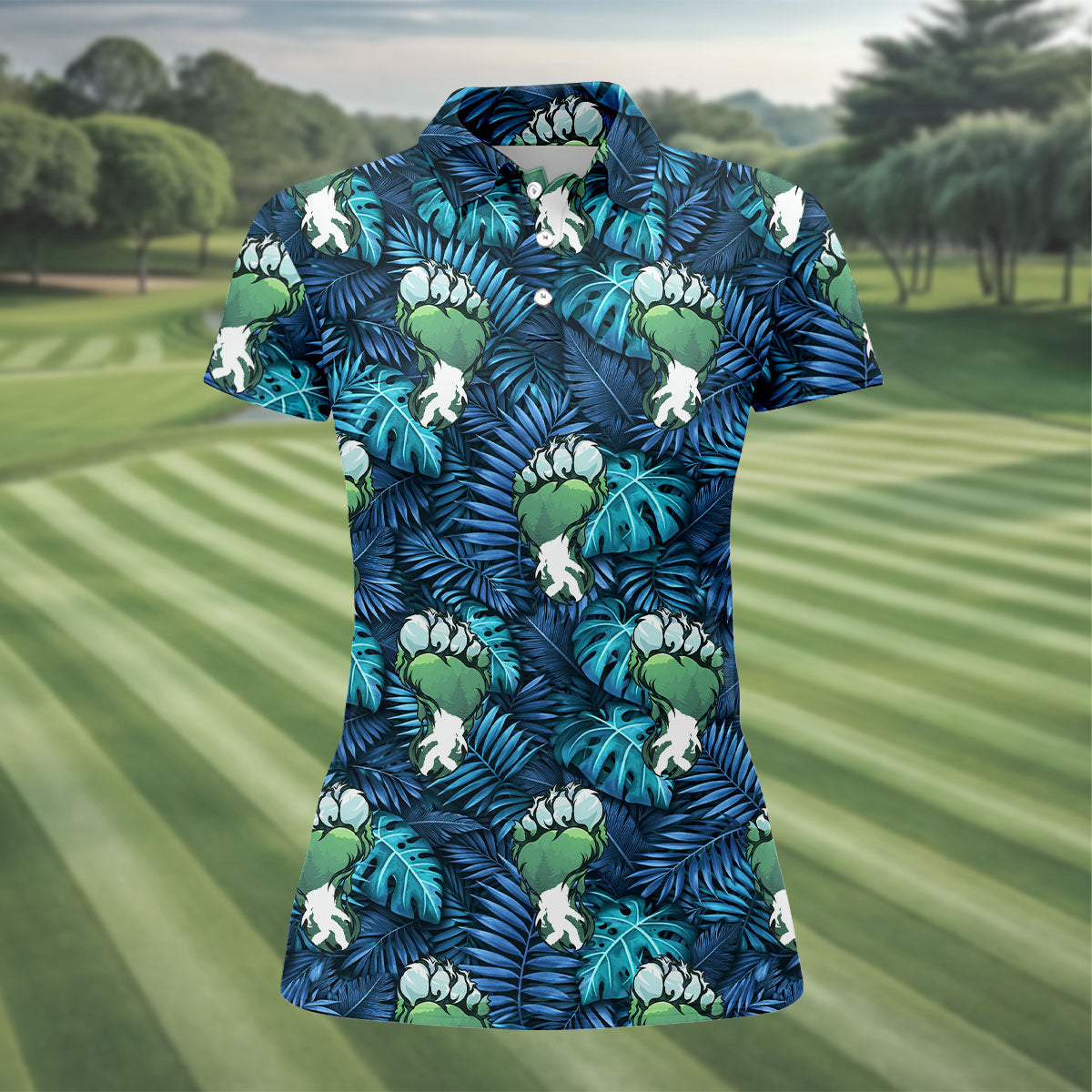 Funny Zombie Hulk Hand Tropical Golf Polo Shirt, Golf Shirts For Women, Women's Golf Apparel