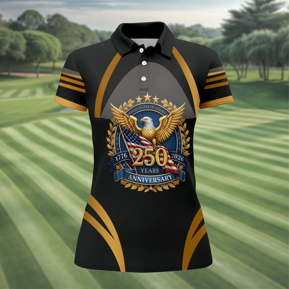 250 Years Anniversary Bald Eagle US Flag Patriotic Golf Shirt, 4th Of July Golf Shirt For Women