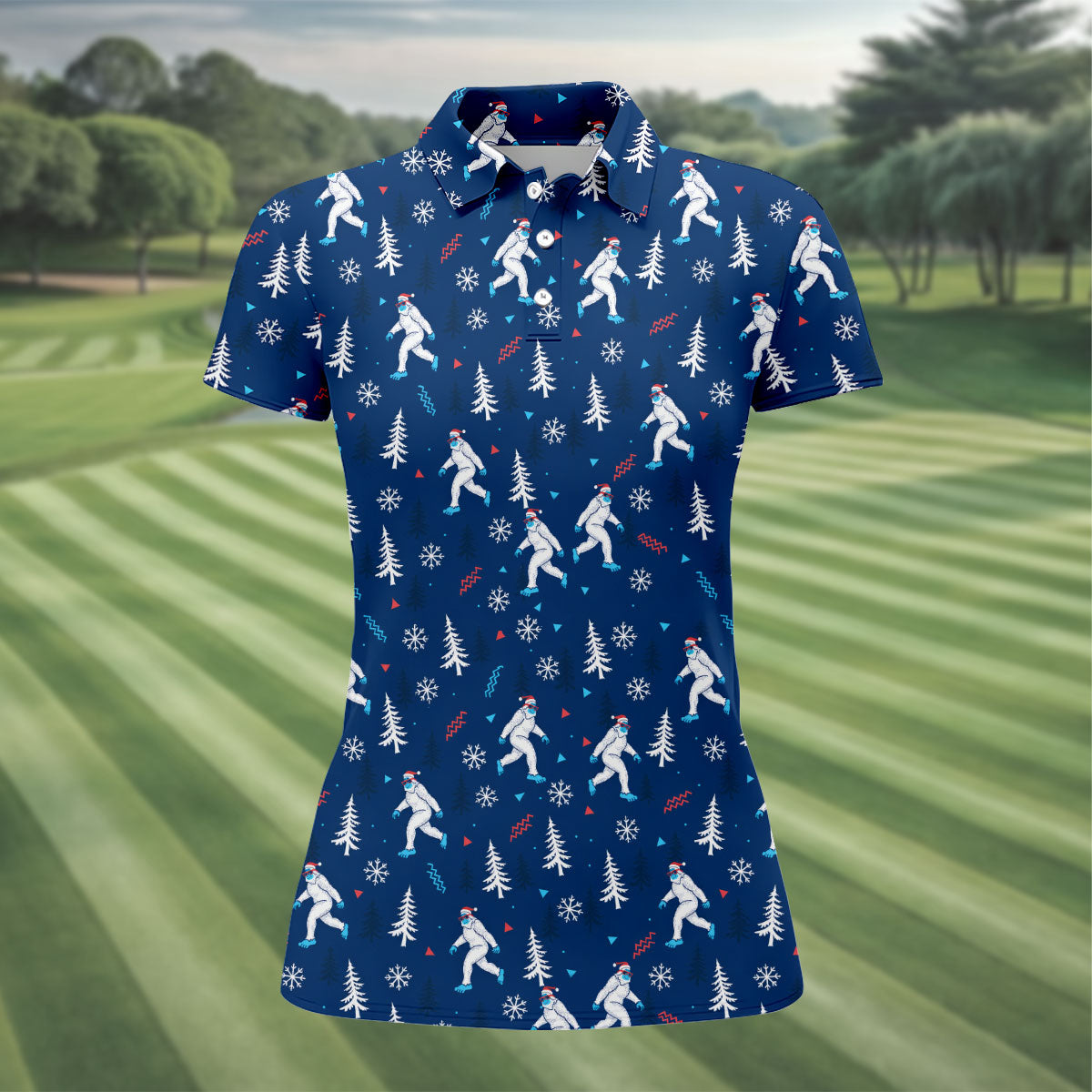 Yeti Ice Skating Christmas Golf Shirt, Women's Golf Tops, Printed Golf Shirt, Golf Shirts For Women