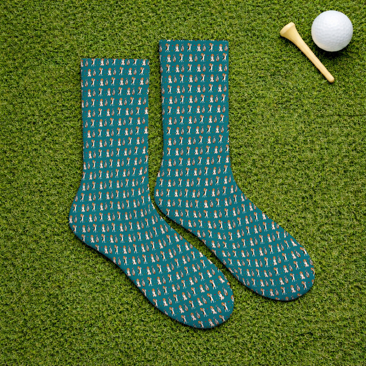 Beagle Golf Pattern Golf Socks, Hunting Dog Golf Sock, Funny Golf Gift For Golfer