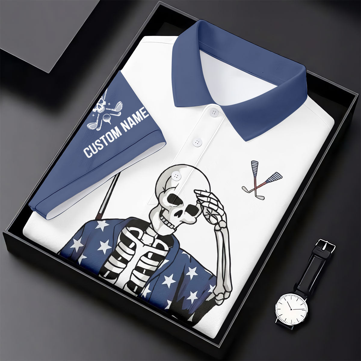 Skeleton Golf White Navy 4th Of July Patriotic Golf Shirt, 250 Years Golf Shirt For Women