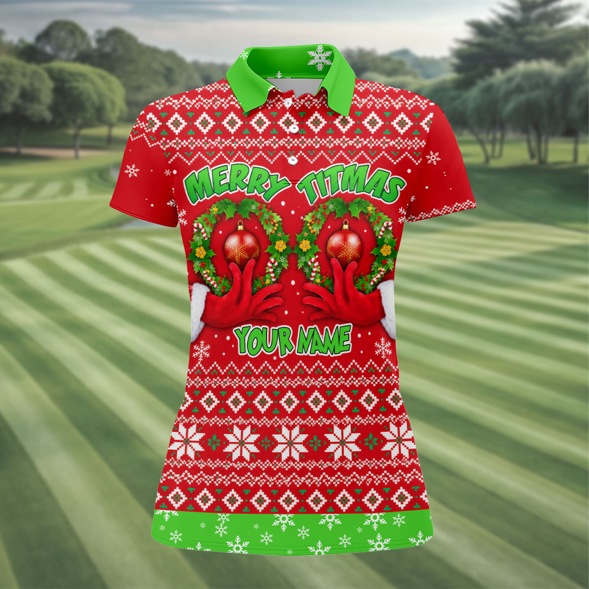 Custom Name Merry Titmas Polo Shirt, Christmas Golf Shirt For Women, Womens Golf Tops