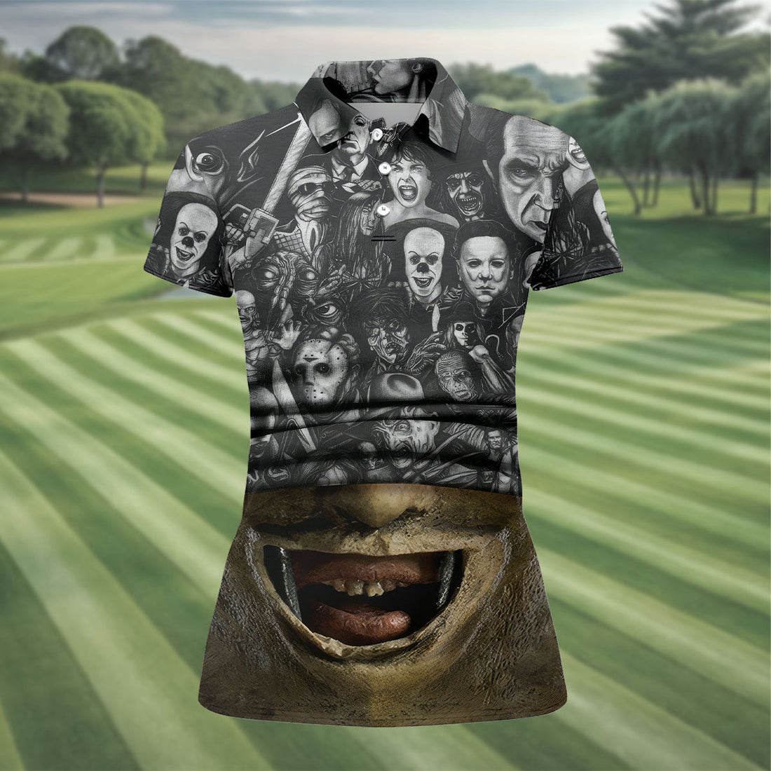 Leather Mask Horror Character Halloween Polo Shirt, Golf Shirts For Women, Ladies Golf Top