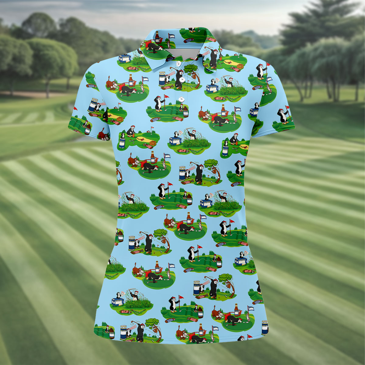Funny Golf Gopher Cartoon Pattern Golf Polo Shirt, Women's Golf Tops, Ladies Golf Shirts
