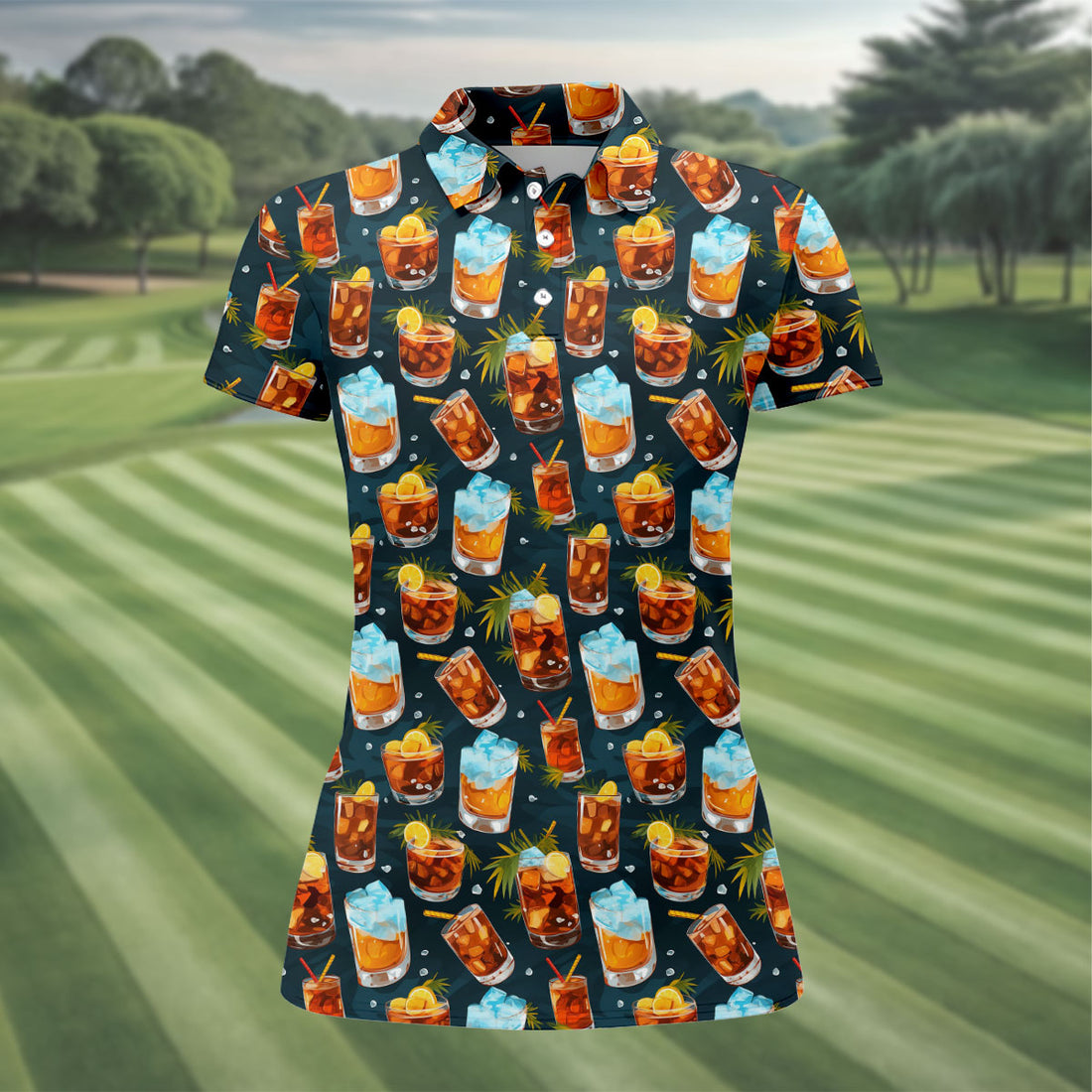 Summer Cocktail Pattern Hawaiian Golf Shirt, Golf Polo For Women, Women's Golf Apparel