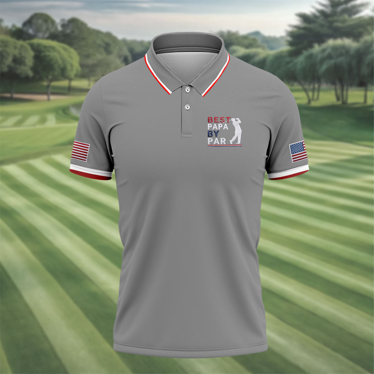 Gray Best Papa By Par Embroidered Golf Polo Shirt, Golf Polo Shirts For Men, Mens Golf Shirts